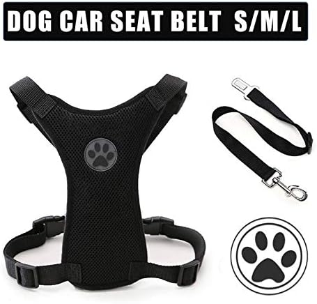MASO Dog Safety Car Vest Harness Pet Dog Adjustable Car Mesh Harness Seat Belt Travel Strap Vest with Car Seat Belt Lead Clip for Trip