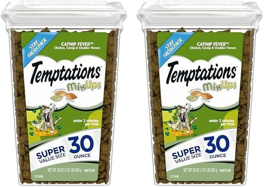 Temptations MIXUPS Crunchy and Soft Cat Treats Catnip Fever Flavor, 30 oz. Tub (Pack of 2)