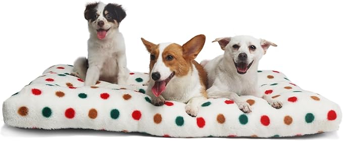 42 Inch Dog Crate Bed for Large Dogs, Machine Washable, Soft Cushion Dog Crate Pad 42x28, Fits Dogs Up to 90 lbs - Dog Beds XLarge Sized Dog, White with Colorful Dots