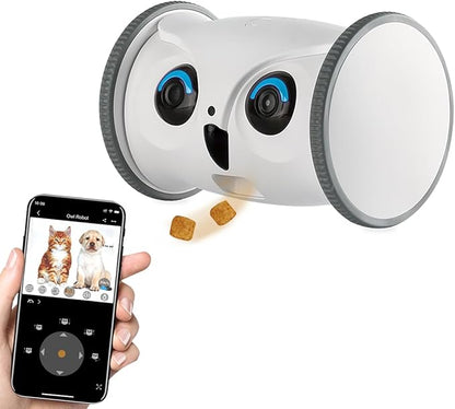 SKYMEE Owl Robot: Movable Full HD Pet Camera with Treat Dispenser, Interactive Toy for Dogs and Cats, Mobile Control via App