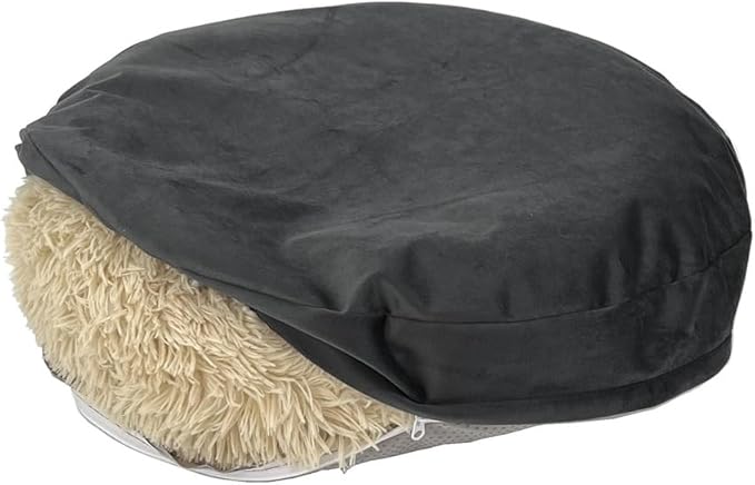 Grey Velvet Round Dog Bed Cover Waterproof Replacement Cover Only 44 Inch