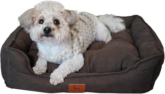 Dog Bed Washable Medium Dog Cat Sofa Bed Super Soft Rectangular Cuddle Pet Bed with Non-Slip Fluffy Bottom(Deep coffee 29.5 * 23.6 * 7.5)