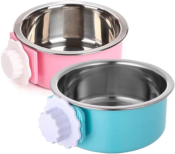 Stainless Steel Removable Pet Food Bowl, Anti-overturn Water Feeder Container, Suitable for Small Dog/Cat/Rabbit, 2 Set of Crate Bowls, Easy to Install and Clean