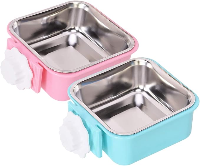 Dog Crate Bowl for Cage, Detachable Stainless Steel Pet Food Bowls, Hanging Anti-overturning Water Feeder Container Coop Cup for Cat Puppy Birds Rats Guinea Pigs Rabbit Hamster (2PCS)