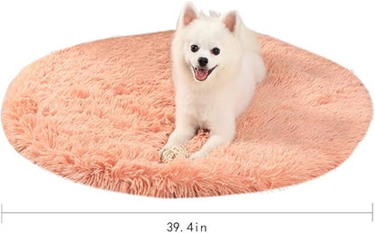 39 Inch Plush Dog Bed Mat Warm Fluffy Round Puppy Crate Pad with Anti-Slip Waterproof Bottom Soft Comfy Pet Kennel Mat for Small and Medium Dogs Sleeping(Orange)