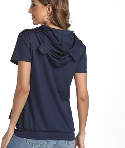 jessie Kangaroo Pouch Hoodie Summer Cat Pouch Hoodie Short Sleeve Hoodie With dog pouch (Navy blue