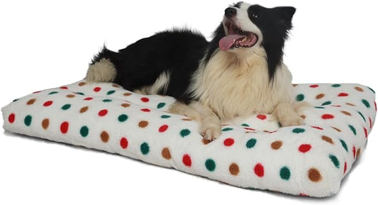 42 Inch Dog Crate Bed for Large Dogs, Machine Washable, Soft Cushion Dog Crate Pad 42x28, Fits Dogs Up to 90 lbs - Dog Beds XLarge Sized Dog, White with Colorful Dots