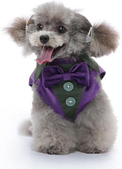 Puppy Velvet Tuxedo with Detachable Bowtie Prom Wedding Formal Wear Prince Costume for Small Dog (Large, Purple)