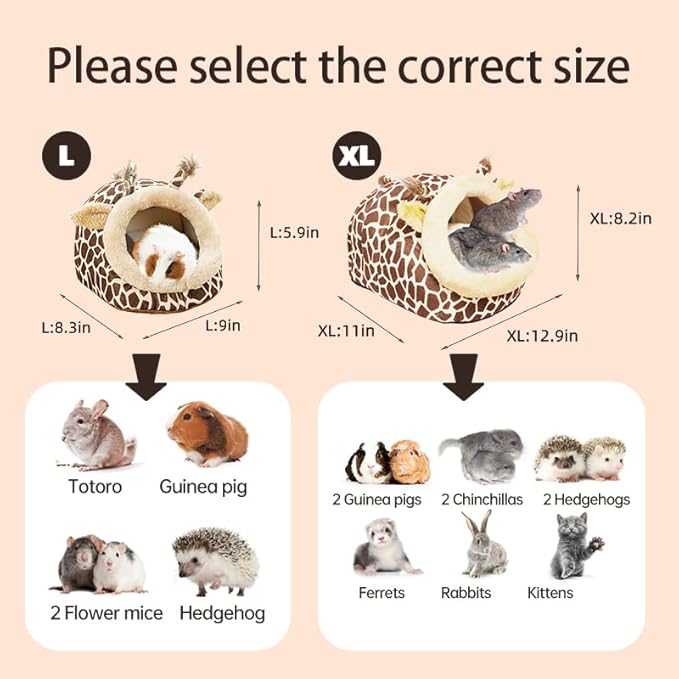 Guinea Pig Bed House & Hideout for Rat Bearded Dragon Hedgehog Ferret to Sleep and Hide, Guinea Pig Cage Accessories Habitat Décor (X-Large, 2.Giraffes)