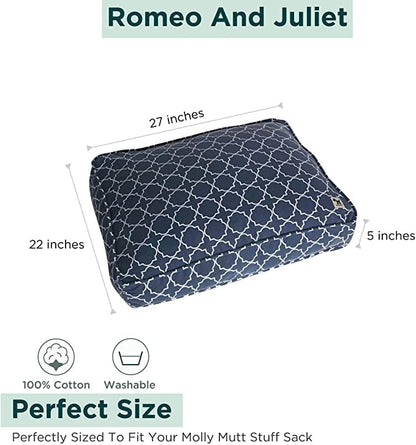 Molly Mutt Medium to Large Dog Bed Cover- Romeo & Juliet Print - Measures 27”X36”X5’’ - 100% Cotton - Durable - Breathable - Sustainable - Machine Washable Dog Bed Cover (Dd35Ab)