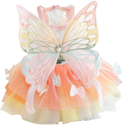 Dog Princess Dresses for Small Dogs Lolita Clothes Butterfly Costume Pet Girl Cute Coat Outfits Summer Costumes Puppy Handmade Skirt Cat Spring (L