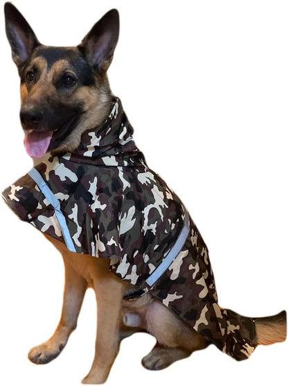 NACOCO Large Dog Raincoat Adjustable Pet Water Proof Clothes Lightweight Rain Jacket Poncho Hoodies with Strip Reflective (XXL