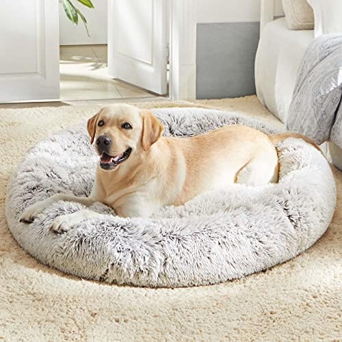 WESTERN HOME WH Calming Dog & Cat Bed, Anti-Anxiety Donut Cuddler Warming Cozy Soft Round Bed, Fluffy Faux Fur Plush Cushion Bed for Small Medium Dogs and Cats