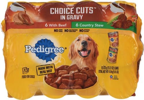 PEDIGREE CHOICE CUTS IN GRAVY Adult Canned Soft Wet Dog Food Variety Pack, with Beef and Country Stew, 13.2 oz. Cans (Pack of 12)