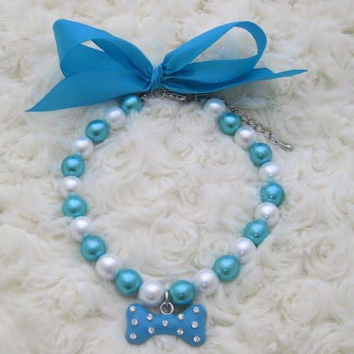 Fancy Diamond Pearl Dog Necklace Collar Jewelry with Bling Rhinestones Bone Charm for Pets Cats Small Dogs Girl Teacup Chihuahua Yorkie Clothes Costume Outfits Accessories