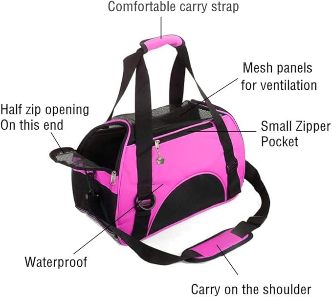 Cat Carrier,Soft-Sided Pet Travel Carrier for Cats,Dogs Puppy Comfort Portable Foldable Pet Bag Airline Approved (Small Rosered)