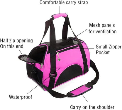 Cat Carrier,Soft-Sided Pet Travel Carrier for Cats,Dogs Puppy Comfort Portable Foldable Pet Bag Airline Approved (Small Rosered)