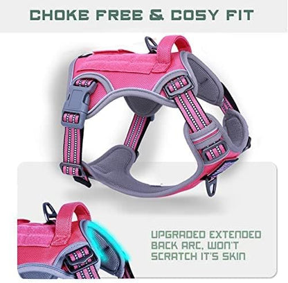 BUMBIN Tactical Dog Harness for Medium Dogs No Pull, Famous TIK Tok No Pull Puppy Harness, Fit Smart Reflective Pet Walking Harness for Training, Adjustable Dog Vest Harness with Handle Pink M