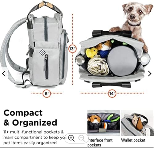 Talk to the Paw - Dog Backpack - Dog Supply Organizer with Blanket, Collaspable Bowls and Food Canister - Weekend Pet Travel - Pet Travel Airline Compliant (red blanket, paw prints)