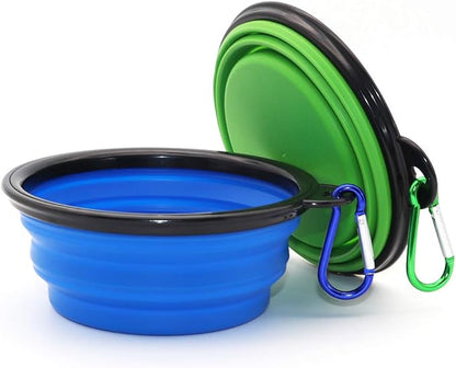 Dog Bowl Pet Collapsible Bowls, 2 Pack for Cats Dogs, Portable Pet Feeding Watering Dish for Walking Parking Traveling with 2 Carabiners (Small, Blue+Green)