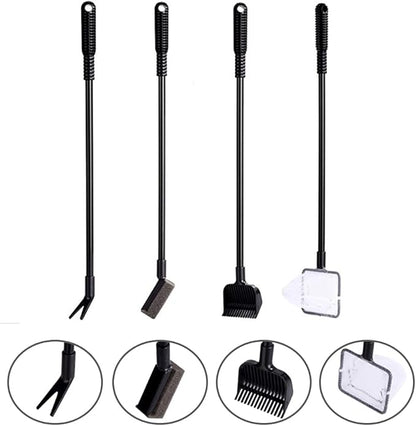 Aquarium Fish Tank Cleaning Tool Set, 4-in-1 Multi-Function Aquarium Cleaning Kit Fishing Net + Gravel Rake + Plant Fork + Sponge Brush with Long Handle for Aquarium