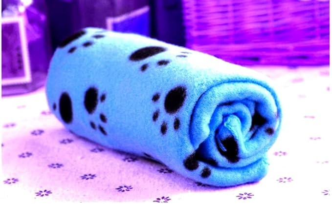 Pet Dog Cat Puppy Kitten Soft Blanket Doggy Warm Bed Mat Paw Print Cushion (Blue)