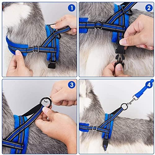 Lukovee Dog Harness and Leash Set, Soft Padded Small Dog Harness, Neck & Chest Adjustable Reflective Vest Puppy Harness with 4ft Lightweight Anti-Twist Dog Leash for Small Dogs (Small, Blue)