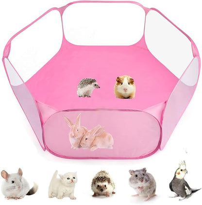 Small Animals Tent, Breathable Transparent Pet Playpen Pop Open Outdoor/Indoor Exercise Fence, Portable Yard Fence for Guinea Pig, Rabbit, Hamster, Chinchillas and Hedgehogs