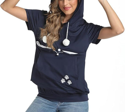 jessie Kangaroo Pouch Hoodie Summer Cat Pouch Hoodie Short Sleeve Hoodie With dog pouch (Black