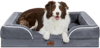 Waterproof Large Dog Beds Orthopedic Foam Dog Beds for Large Dogs Sofa Comfy Pet Bed with Washable Removable Cover & Non-Slip Bottom(Large,Dark Grey)