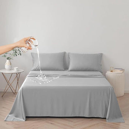 DUJUIKE Waterproof Bed Cover for Dog and Cats,Pet Hair Resistant Bed Sheet Cover, Protective Bed Liner Cover with 100% Waterproof Breathable Thin Fabric (Cal King/King 98 * 90 inch, Grey)