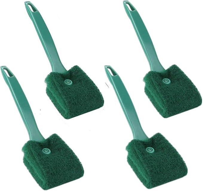 Fish Tank Brush Aquarium Cleaning Tool Green Fish Tank Double-Sided Cleaning Brush for Cleaning Fish Tanks(Short Handle Green*4)