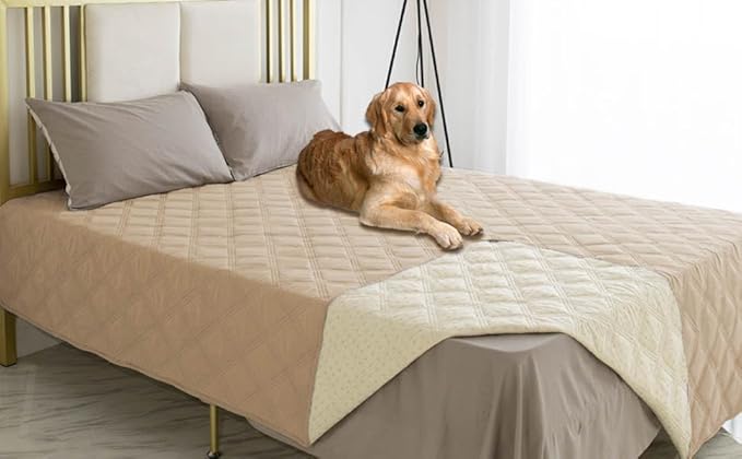 Ameritex Waterproof Dog Bed Cover Pet Blanket with Anti-Slip Back for Furniture Bed Couch Sofa (40x50 Inch (Pack of 1), Beige)