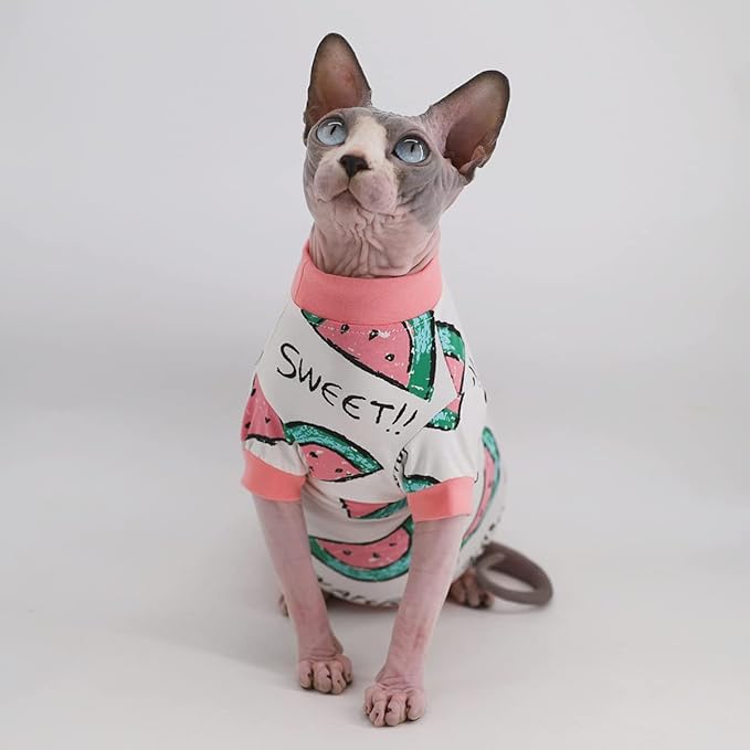 Sphynx Hairless Cat Cute Summer Cotton T-Shirts Pet Clothes 1))