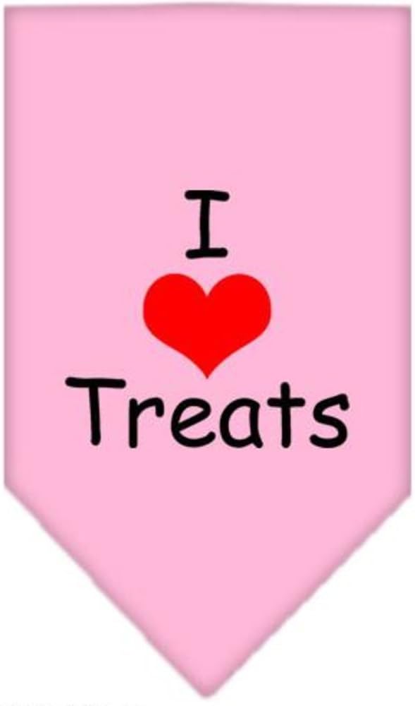 Pet and Dog Bandana Screen Printed, "I Love Treats" Light Pink Small