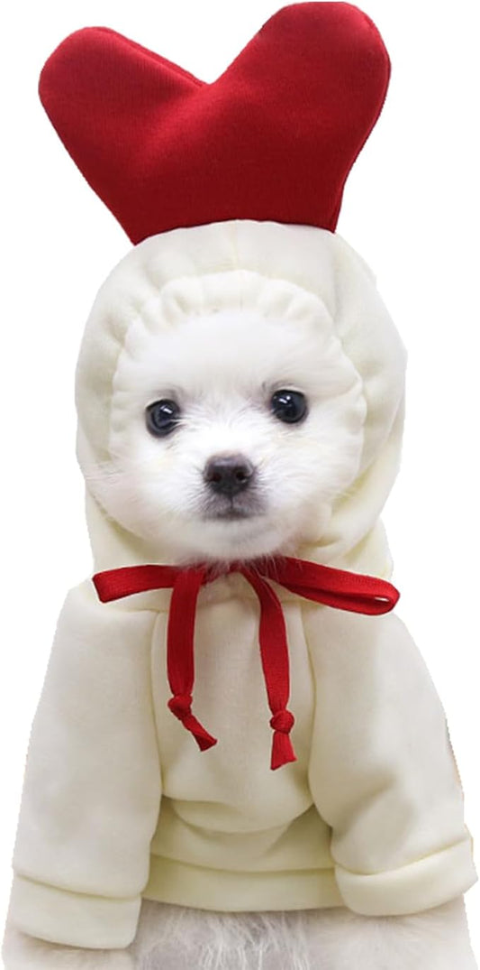 Dog Christmas Halloween Costumes,Dog Hoodies for Small Dogs Cats, Cat Puppy Outfits,Yorkie Chihuahua Pomeranian Clothes (X-Large, White-Heart)