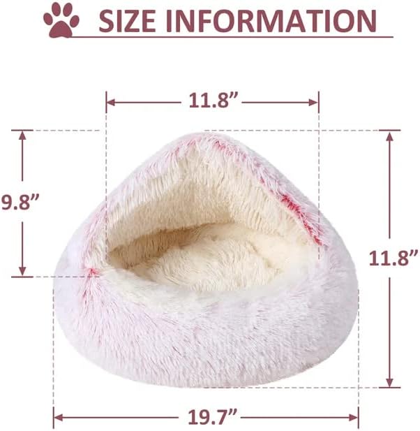 Cat Bed Round Fluffy Hooded Cat Bed Cave