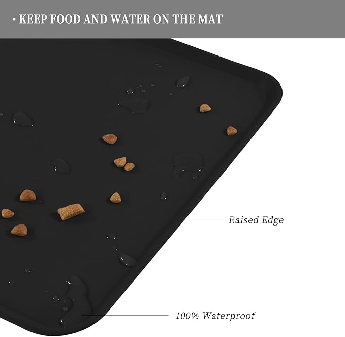 Reopet Waterproof Pet Feeding Mat with High Raised Edges, Heavier and Thicker Placemats for Cat Dog Water Bowl, BPA Free Silicone Feeding Mat, Dog Cat Feeding Mats for Food and Water Prevent Spill