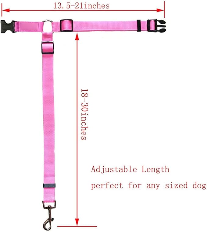 2 Packs Dog Cat Safety Seat Belt Strap Car Headrest Restraint Adjustable Nylon Fabric Dog Restraints Vehicle Seatbelts Harness (Pink)