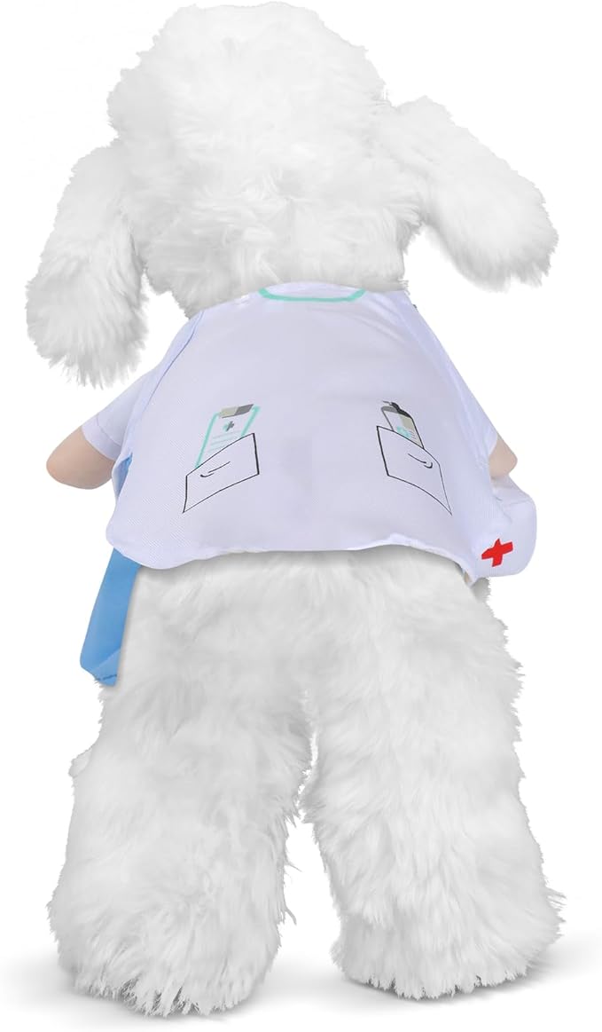 Dog Doctor Costume Outfit Doctor Coat Pet Cat Clothes Halloween Dog Costumes for Small Medium Puppy Kitten Party Cosplay Dress Up (Large), White