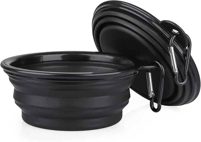 Dog Bowl Pet Collapsible Bowls, 2 Pack Collapsible Dog Water Bowls for Cats Dogs, Portable Pet Feeding Watering Dish for Walking Parking Traveling with 2 Carabiners (Small, Black+Black)