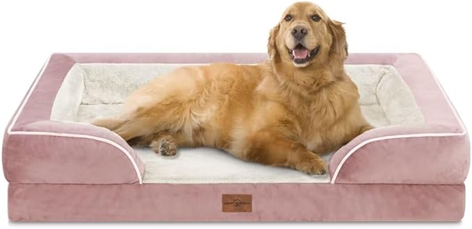 Waterproof Orthopedic Foam Dog Beds XL Dog Bed, Extra Large Dogs with Bolster, Washable Dog Bed Sofa Pet Bed with Removable Cover & Non-Slip Bottom(X-Large,Pink)