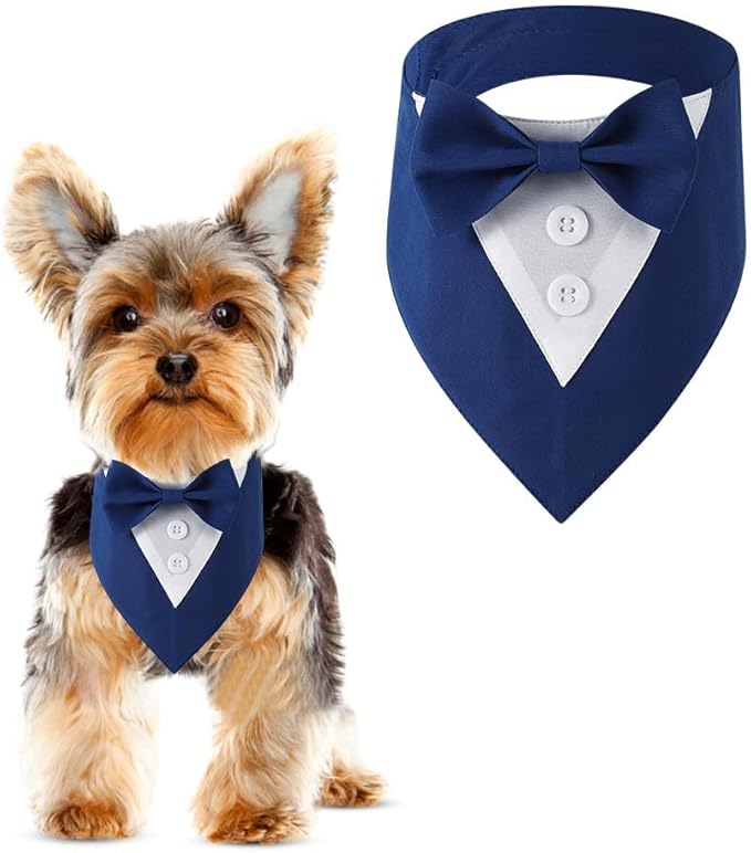 Dog Wedding Bandana, Formal Dog Tuxedo Adjustable Pet Collar with Bow, Small, Medium and Large Dog Wedding Clothing, Birthday Gifts for Dogs (Medium, Blue)