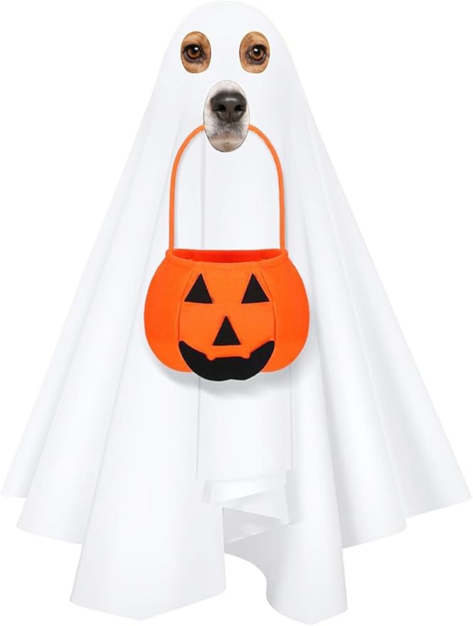 Halloween Ghost Dog Costume for Medium Large Dogs Trick or Treat Bags (One Size)