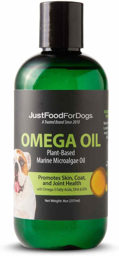 JustFoodForDogs Omega Plus Oil Omega-3 Supplement for Dogs, Skin & Coat Support, Joint Health, EPA & DHA from Algae Oil, Sustainable & Eco-Friendly - 8 oz