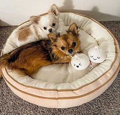 TONBO Soft Plush Small Cute and Cozy Food Dog Cat Bed, Washer and Dryer Friendly (Dim Sum)