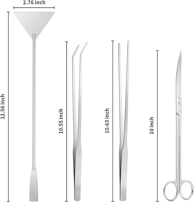 Ohtomber Aquascape Tools Aquarium Kit - 4PCS Terrarium Supplies Include Long Tweezers for Terrarium, Feeding Tongs, Aquarium Scissors, Aquarium Algae Scraper for Fish Tank Cleaning Plant Trimming