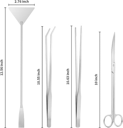 Ohtomber Aquascape Tools Aquarium Kit - 4PCS Terrarium Supplies Include Long Tweezers for Terrarium, Feeding Tongs, Aquarium Scissors, Aquarium Algae Scraper for Fish Tank Cleaning Plant Trimming