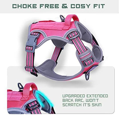 BUMBIN Tactical Dog Harness for Small Dogs No Pull, Famous TIK Tok No Pull Puppy Harness, Fit Smart Reflective Pet Walking Harness for Training, Adjustable Dog Vest Harness with Handle Pink S