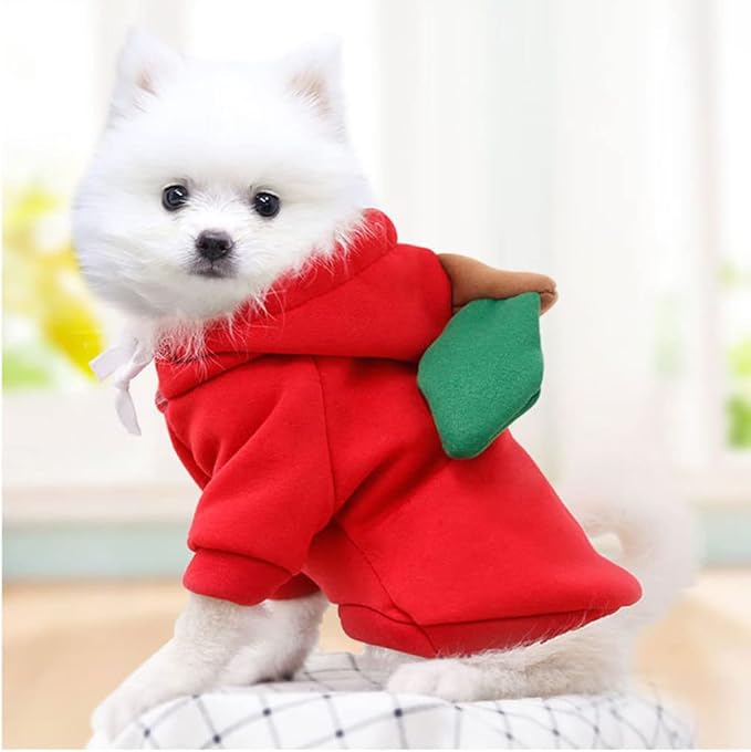 Dog Christmas Halloween Costumes,Dog Hoodies for Small Dogs Cats, Cat Puppy Outfits,Yorkie Chihuahua Pomeranian Clothes (X-Small, Red-Apple)